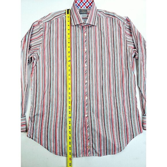 Thomas Dean Size Large Mens Multi Stripe Embroidered Logo Spread Collar Shirt - Picture 10 of 11